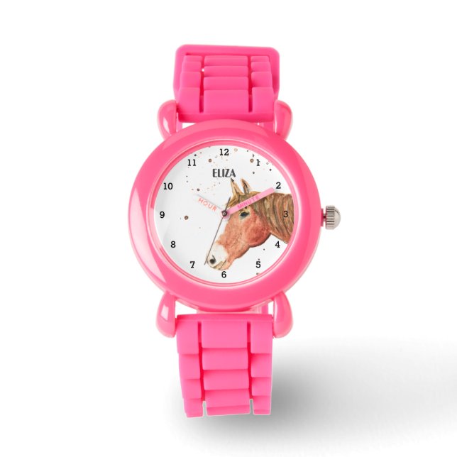 Niedliche Girls Pink Pferde Tierkids Pony Armbanduhr (Vorderseite)