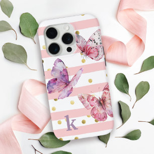 Niedliche Girl's Pink Stripes Dots and Butterflies Case-Mate iPhone Hülle