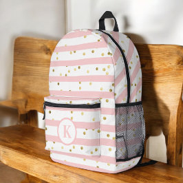Niedliche Girl's Pink Stripes Dots und Ihr Monogra Bedruckter Rucksack