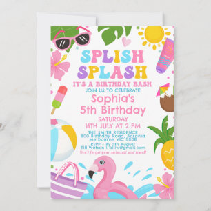 Niedliche Girls Retro Splash Geburtstag Einladung