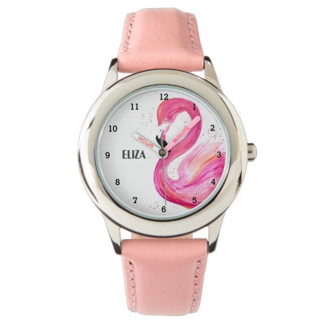Niedliche Girls Rosa Flamingo Tropical Bird Kinder Armbanduhr (Vorderseite)
