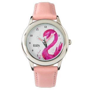 Niedliche Girls Rosa Flamingo Tropical Bird Kinder Armbanduhr