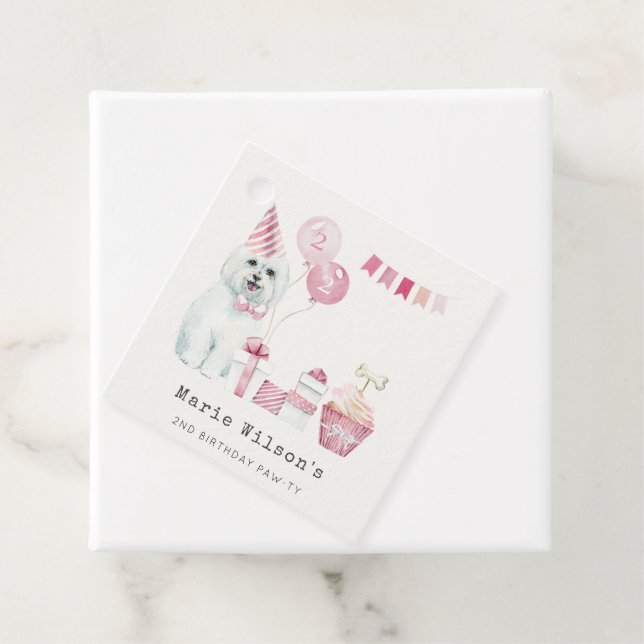 Niedliche Girls Rosa Party Welpe Hund jedes Alter  Geschenkanhänger (Beispiel)