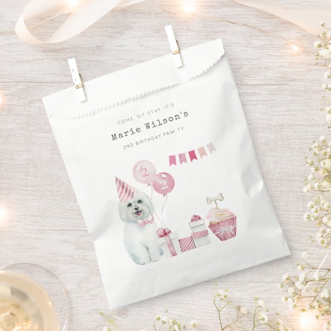 Niedliche Girls Rosa Party Welpe Hund jedes Alter  Geschenktütchen (Ausgeschnitten)