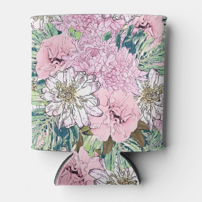 Niedliche Girly Blush Pink & White Floral Illustra Dosenkühler (Vorderseite)