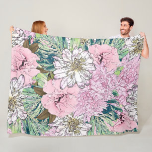 Niedliche Girly Blush Pink & White Floral Illustra Fleecedecke