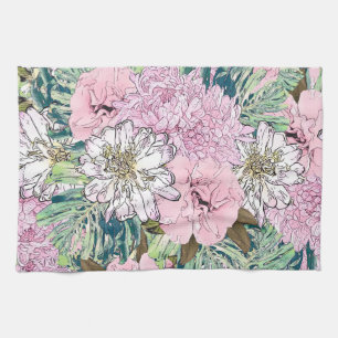 Niedliche Girly Blush Pink & White Floral Illustra Geschirrtuch