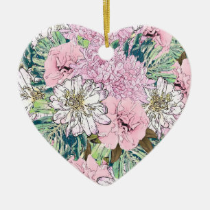 Niedliche Girly Blush Pink & White Floral Illustra Keramik Ornament