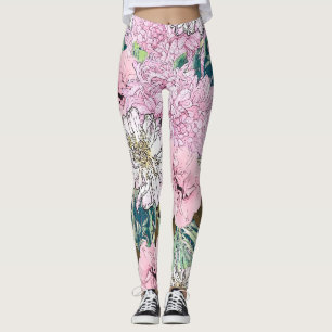 Niedliche Girly Blush Pink & White Floral Illustra Leggings