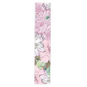 Niedliche Girly Blush Pink & White Floral Illustra Mittelgroßer Tischläufer