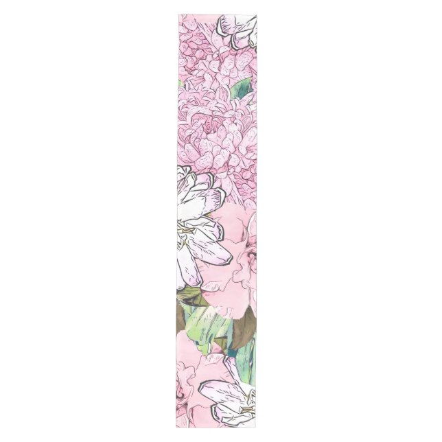 Niedliche Girly Blush Pink & White Floral Illustra Mittelgroßer Tischläufer (Vorderseite)