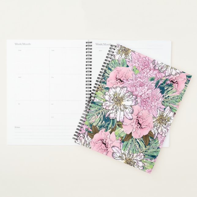 Niedliche Girly Blush Pink & White Floral Illustra Planer (Anzeige)