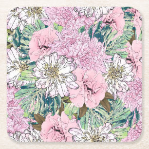 Niedliche Girly Blush Pink & White Floral Illustra Rechteckiger Pappuntersetzer