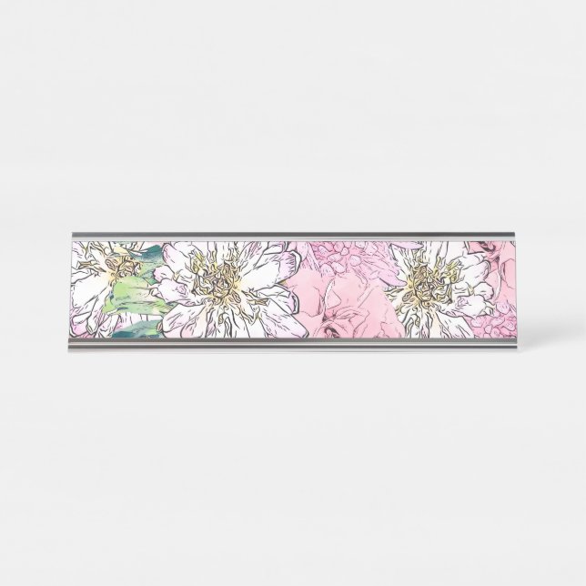 Niedliche Girly Blush Pink & White Floral Illustra Schreibtischnamensplakette (Vorderseite )