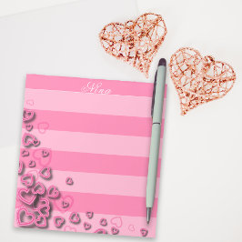 Niedliche Girly Blush Rosa Herzen auf horizontalen Notizblock