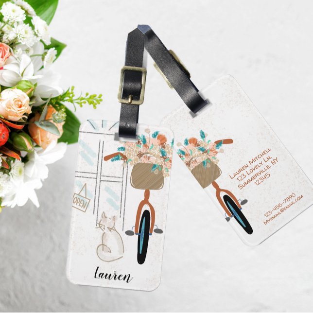 Niedliche Girly Cat Cafe Vacation Gepäckstück Tag Gepäckanhänger (Von Creator hochgeladen)