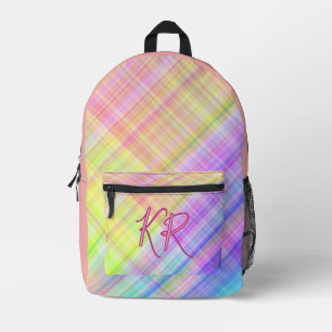 Niedliche Girly Checkered Kariert Initials Pink Pa Bedruckter Rucksack