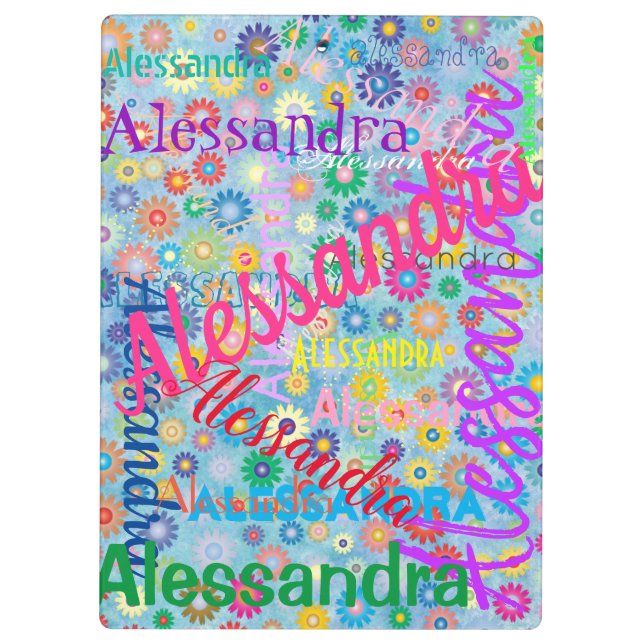 Niedliche Girly Colorful Name Collage mit Blume Klemmbrett (Rückseite)