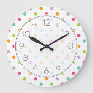 Niedliche Girly Colorful Polka Dots Große Wanduhr