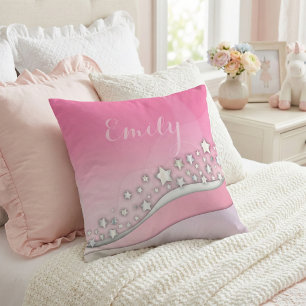 Niedliche Girly Dreamy Silver Stars auf Rosa Name Kissen
