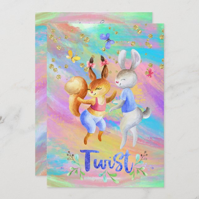 Niedliche Girly Forest Animals Ballroom Dancing Einladung (Vorne/Hinten)