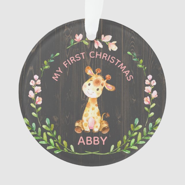 Niedliche Girly Giraffe Baby's First Christmas Ornament (Vorderseite)