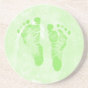 Niedliche Girly Green New Baby Footprints Getränkeuntersetzer