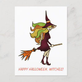 Niedliche Girly Happy Halloween Hexen Hexenkostüm Einladungspostkarte