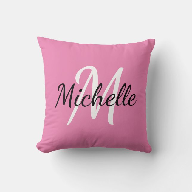 Niedliche Girly Hübsch Pink Monogram Initialen Kissen (Vorderseite)