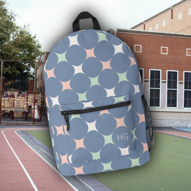 Niedliche Girly Pastel Blue Monogram Initialen Bedruckter Rucksack (Von Creator hochgeladen)