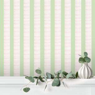 Niedliche Girly Pastel Pink Green Strip Tapete
