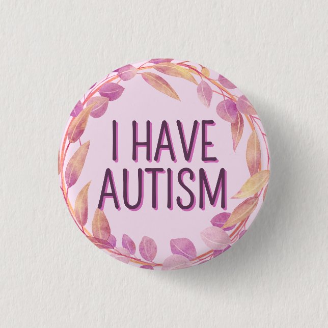 Niedliche Girly-Pink-Blätter Wreath Text Autismus Button (Vorderseite)