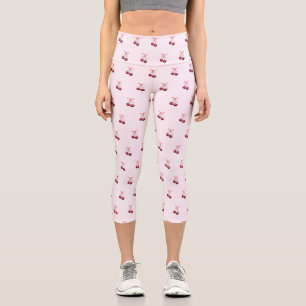 Niedliche Girly Pink Bows und Cherries Capri Leggings