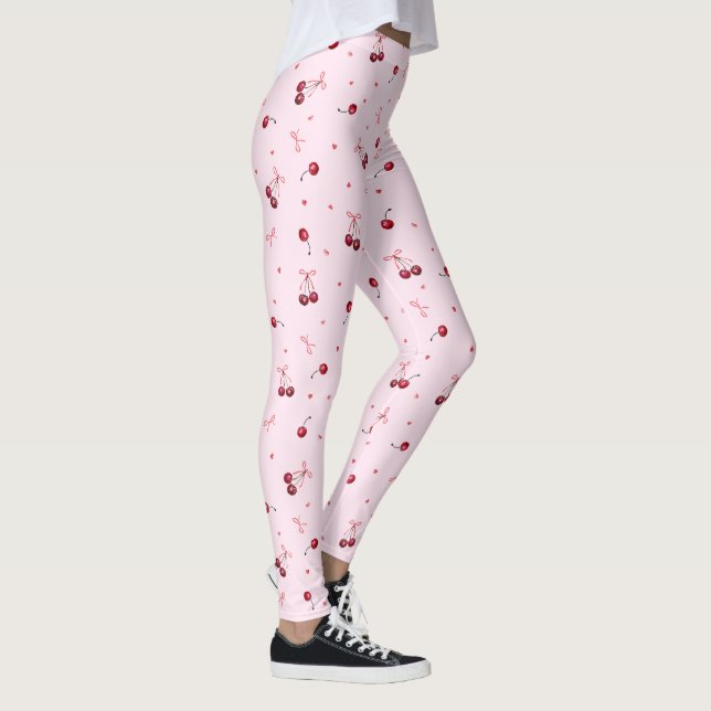 Niedliche Girly Pink Bows und Cherries Leggings (Rechts)