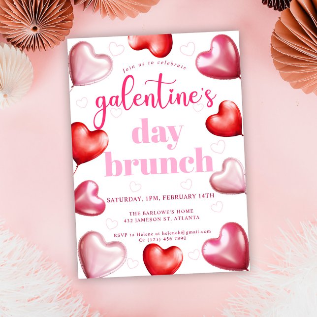 Niedliche Girly Pink Hearts Galentine's Day Brunch Einladung (Cute Girly Pink Galentine's Day Brunch Invitation)