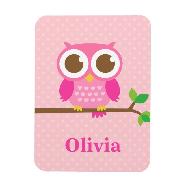 Niedliche Girly Pink Owl auf der Zweigstelle für M Magnet (Vertikal)