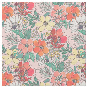 Niedliche girly rosa Blumenhand gezeichneter Stoff