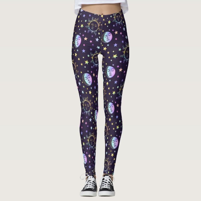 Niedliche Girly Stars Sonne und Mond Hübsche Magie Leggings (Vorderseite)