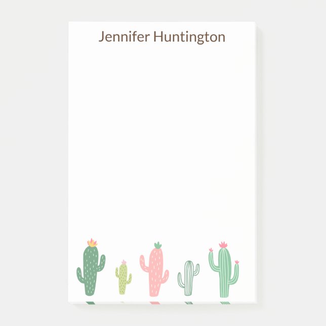 Niedliche Girly Succulent Cactus Personalisiert Post-it Klebezettel (Vorderseite)
