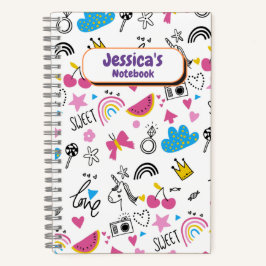 Niedliche Girly Unicorn Stars Rainbow Fun Vorname Notizbuch