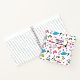 Niedliche Girly Unicorn Stars Rainbow Fun Vorname Notizbuch