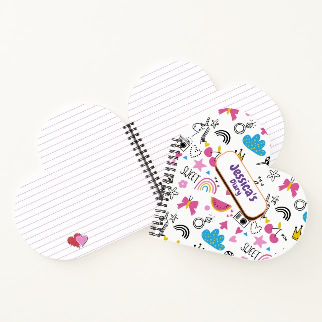 Niedliche Girly Unicorn Stars Rainbow Fun Vorname Notizbuch (Innenseite)