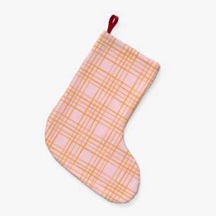 Niedliche Gitterlinien Muster Pastellrosa und Oran Kleiner Weihnachtsstrumpf