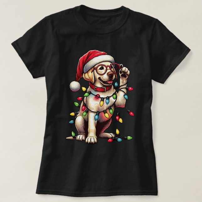 Niedliche Gläser Labrador Retriever Weihnachtsfeie T-Shirt (Design vorne)