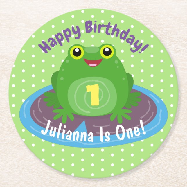 Niedliche Glatteis-Frosch-Cartoon-Abbildung Runder Pappuntersetzer (Vorderseite)