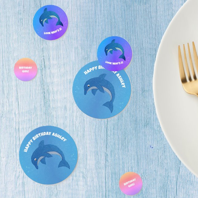 Niedliche Glitterblaue Delphine Purples Pinks Gebu Konfetti (Sparkle jumping blue white jumping dolphins on blues, purples, pinks table party confetti.)