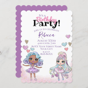 Niedliche Glitzer-Puppen und Herz-Girl-Party Einladung