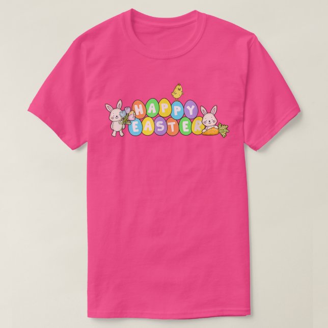Niedliche, glückliche EASTER Eier mit Hasen Happy  T-Shirt (Design vorne)