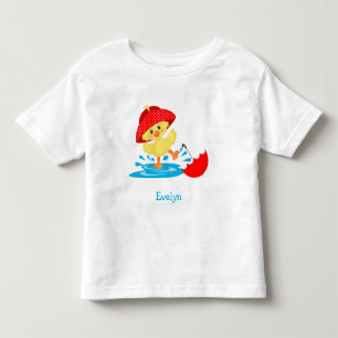 Niedliche glückliche Ente in Regen mit Vorname Kleinkind T-shirt