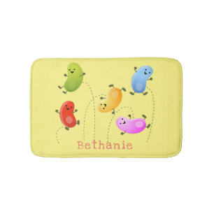 Niedliche glückliche Jellybohnen springende Cartoo Badematte